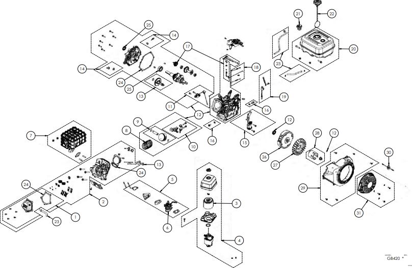 7109346, GB420 ENGINE PARTS BREAKDOWN